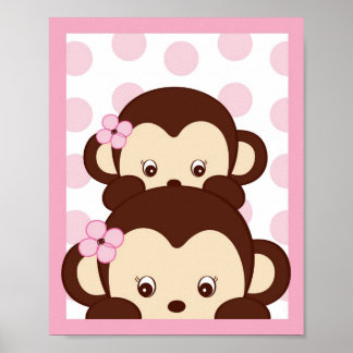 Mod Girl Monkey Dots Kinderzimmer Kunst, Dichtung Poster