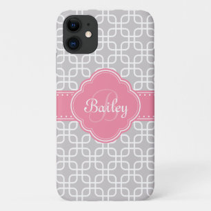 Mod Graues Muster Pink Quatrefolienmonogramm Case-Mate iPhone Hülle