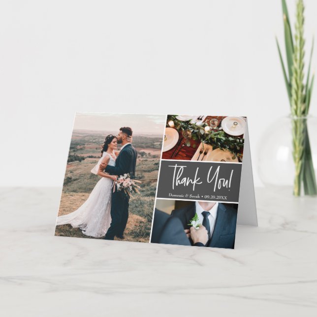 Mod Gray Wedding Handletting Custom Fotos Karte (Vorderseite)