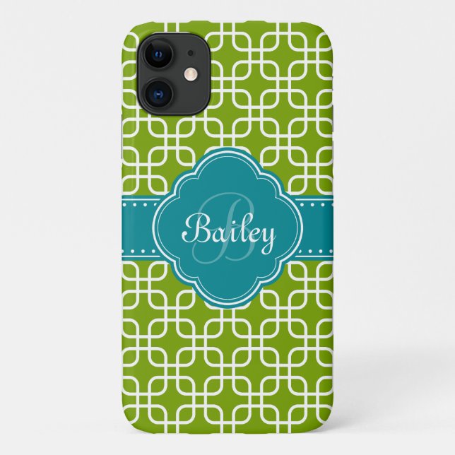 Mod Green Muster Aquamarin Quatrefolienmonogramm Case-Mate iPhone Hülle (Rückseite)