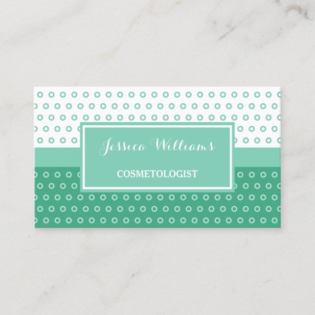 Mod Green und White Polka Dots Kosmetologe Visitenkarte (Vorderseite)