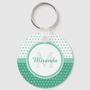 Mod-grünes und weißes Polka-Punkt-Monogramm mit Schlüsselanhänger