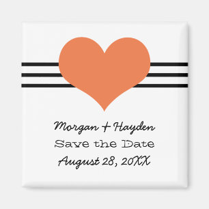 Mod Heart Save the Date Magnet, Orange Magnet