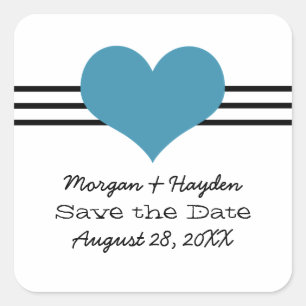 Mod Heart Save the Date Stickers, blau Quadratischer Aufkleber