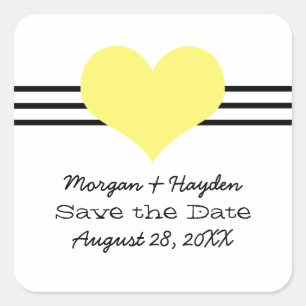 Mod Heart Save the Date Stickers, gelb Quadratischer Aufkleber