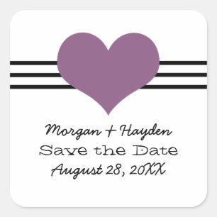 Mod Heart Save the Date Stickers, Lila Quadratischer Aufkleber