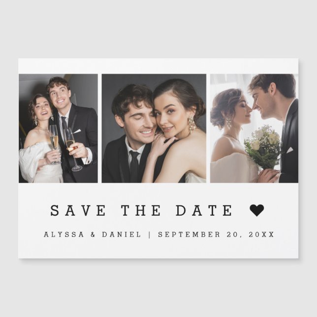 Mod Heart Schwarz-weiß Custom Foto Hochzeit Magnetkarte (Vorderseite)