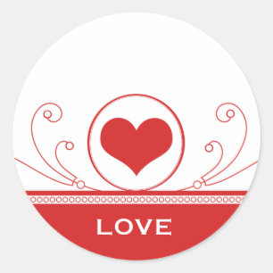 Mod Heart Swirt Stickers, rot Runder Aufkleber