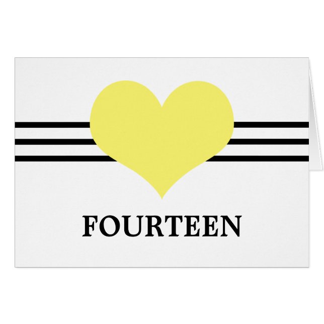 Mod Heart Tischnummer Card, gelb (Vorderseite (Horizontal))