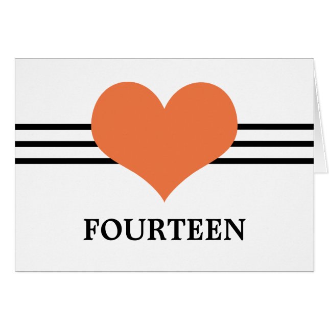 Mod Heart Tischnummer Card, Orange (Vorderseite (Horizontal))