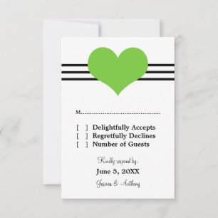 Mod Heart Wedding Response Card, Green RSVP Karte