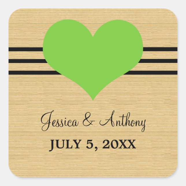Mod Heart Wedding Stickers aus Holz, grün (Vorderseite)
