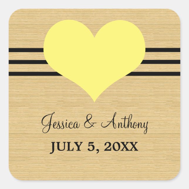Mod Heart Wedding Stickers, gelb Quadratischer Aufkleber (Vorderseite)