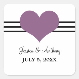 Mod Heart Wedding Stickers, Lila Quadratischer Aufkleber