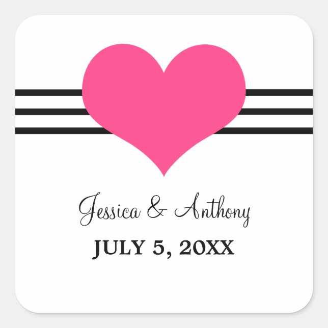 Mod Heart Wedding Stickers, rosa Quadratischer Aufkleber (Vorderseite)