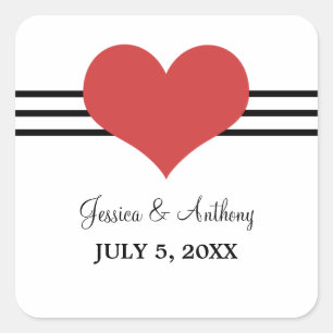 Mod Heart Wedding Stickers, Rot Quadratischer Aufkleber