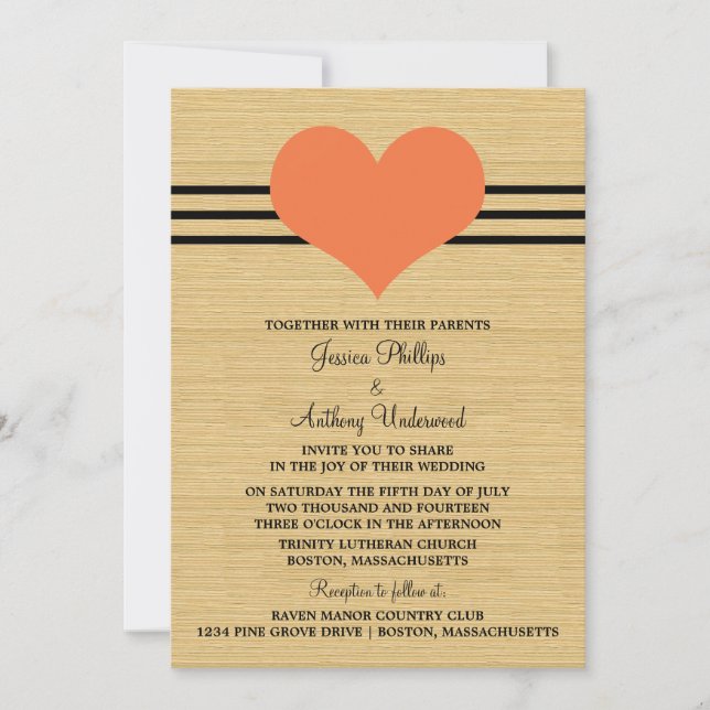 Mod Heart Wedite, Orange Einladung (Vorderseite)