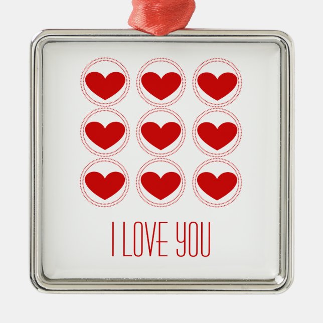 Mod Hearts Love Ornament, Red Silbernes Ornament (Vorne)