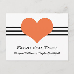 Mod Herz Save the Date Postkarte, Orange Ankündigungspostkarte