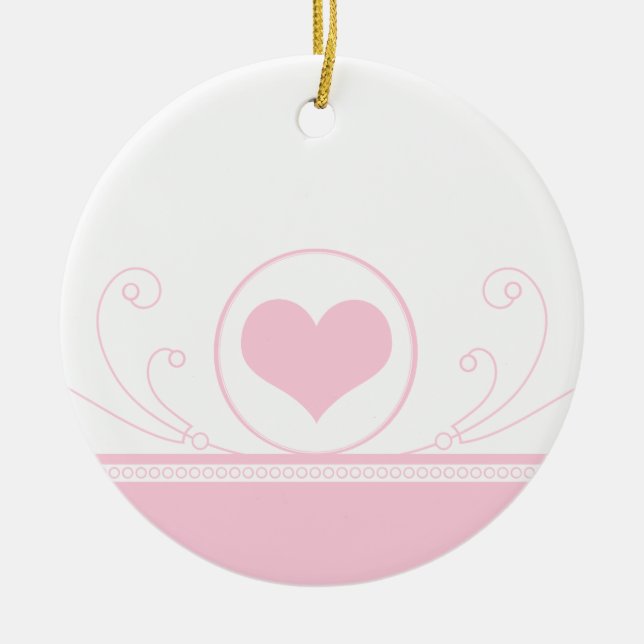 Mod Herz Wirbel Valentine Ornament, leicht rosa Keramik Ornament (Vorne)