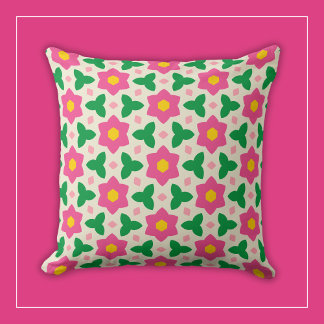 Mod Hot-Pink-Blume mit grün geometrischen Blumen Kissen