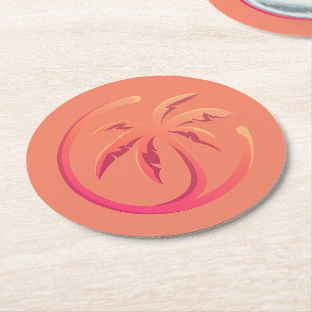 Mod Hot Pink Orange Palm Tree auf Korallen Runder Pappuntersetzer (Angewinkelt)