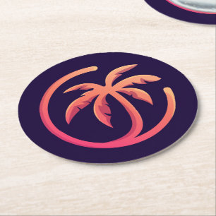 Mod Hot Pink Orange Palm Tree Runder Pappuntersetzer
