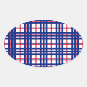 Mod Kariertes Muster Red White Blue Ovaler Aufkleber