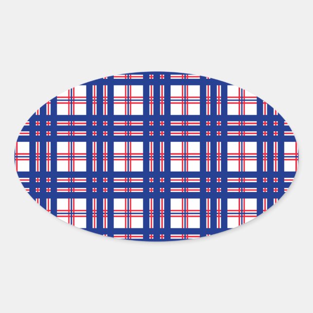 Mod Kariertes Muster Red White Blue Ovaler Aufkleber (Vorderseite)