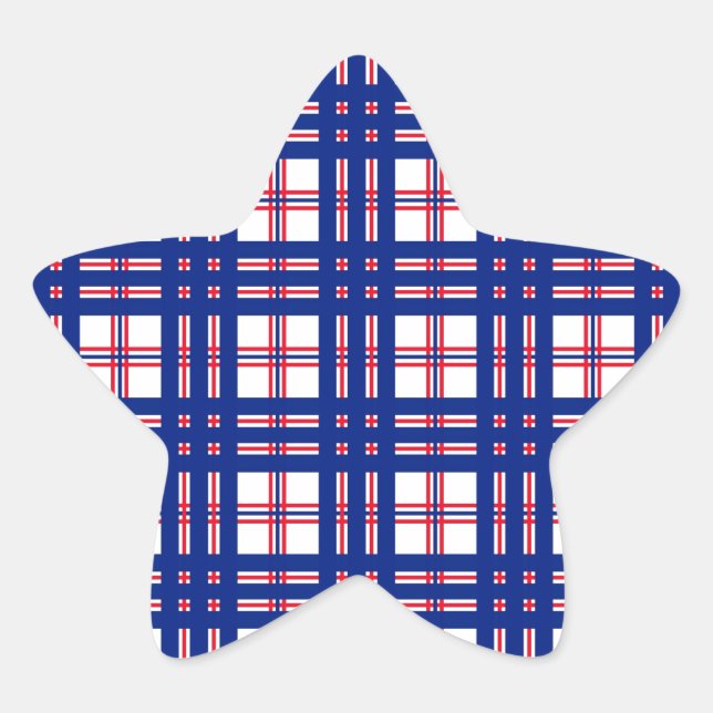 Mod Kariertes Muster Red White Blue Stern-Aufkleber (Vorderseite)