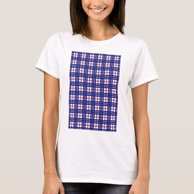 Mod Kariertes Muster Red White Blue T-Shirt (Vorderseite)