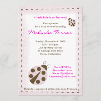 Mod Ladybug 5x7 Baby shower rose Invitation