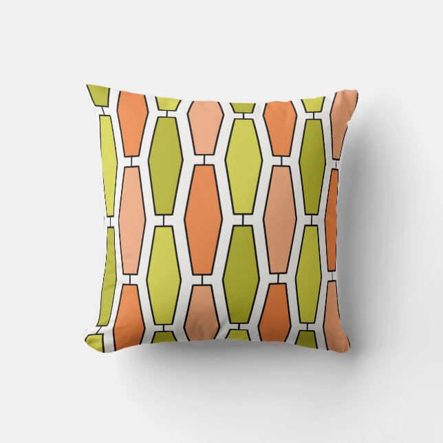 Mod-längliches Hexagon, Orange und Avocado Kissen (Vorderseite)