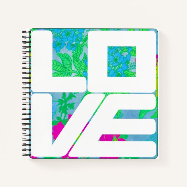 Mod-LIEBE auf blumengeschmücktem Hintergrund Notizbuch (Vorderseite)