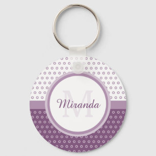 Mod-lila und weißes Polka-Punkt-Monogramm mit Schlüsselanhänger