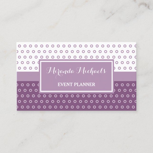 Mod Lila und White Polka Dots Eventplaner Visitenkarte (Vorderseite)