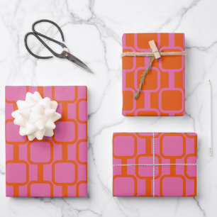 Mod Links Geometrische, helle, rosa und orange Mus Geschenkpapier Set