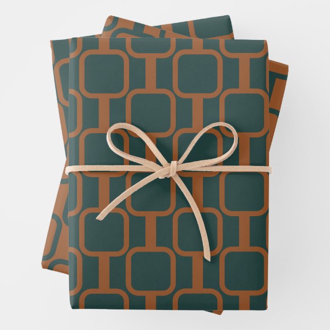Mod Links Geometrische Muster in Rost und Blau Geschenkpapier Set (Beispiel)