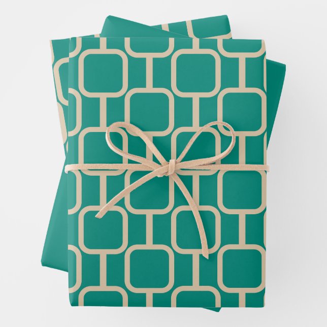 Mod Links Geometrisches Muster im Mittelalter Aqua Geschenkpapier Set (Beispiel)