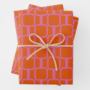 Mod Links Geometrisches Muster in hellrosa Orange Geschenkpapier Set