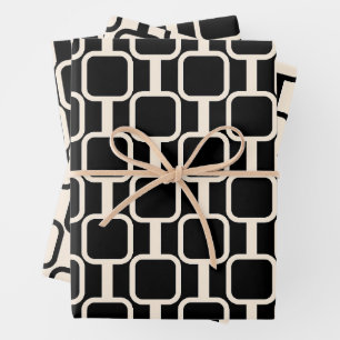 Mod Links Retro Modernes geometrisches Schwarz und Geschenkpapier Set