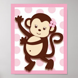 Mod Mädchen Monkey Dots Kinderzimmer Wandkunst Dru Poster