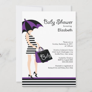 Mod Mama Baby Girl Dusche Trendy Black & Lila Einladung