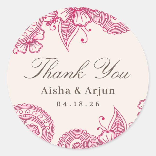 Mod Mehandi Gastgeschenk Hochzeit Stickers (Vorderseite)