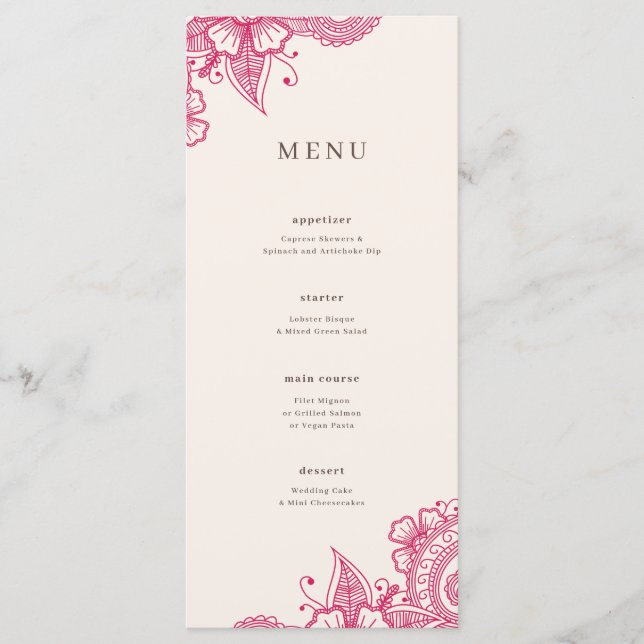 Mod Mehandi Wedding Dinner Menu Menükarte (Vorderseite)