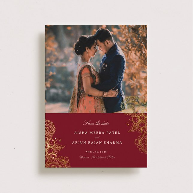 Mod Mehandi Wedding Save the Date Folieneinladung (Von Creator hochgeladen)