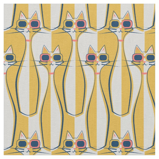 Mod Meow Retro Color Block Cats Stoff (Nahaufnahme)
