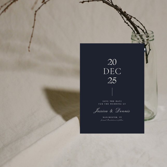 Mod Minimal Elegant Script Dark Navy Save the Date Einladung (Von Creator hochgeladen)