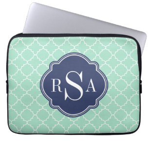Mod Mint Green Trellis Blue Monogram Laptopschutzhülle