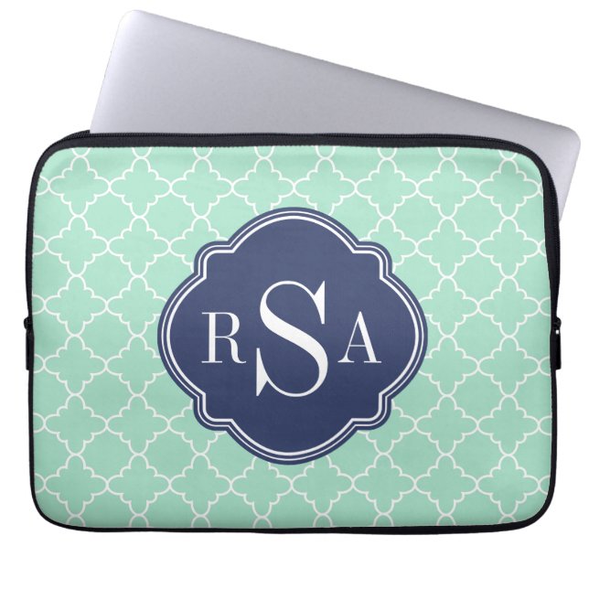 Mod Mint Green Trellis Blue Monogram Laptopschutzhülle (Vorderseite)